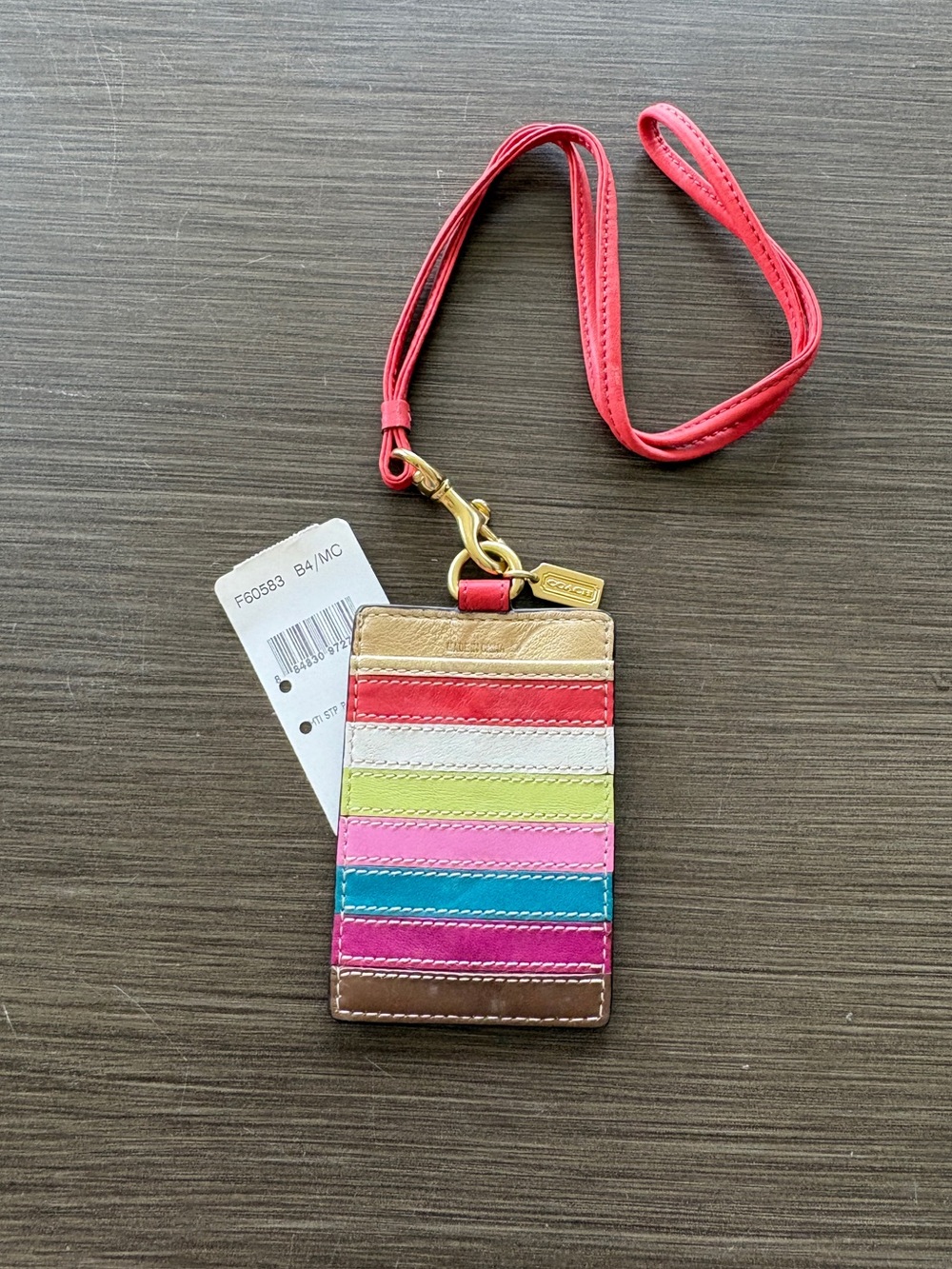 Coach Legacy Stripe ID Lanyard - NWT/Stitched Leather/Bullet y2K - Picture 2 of 9